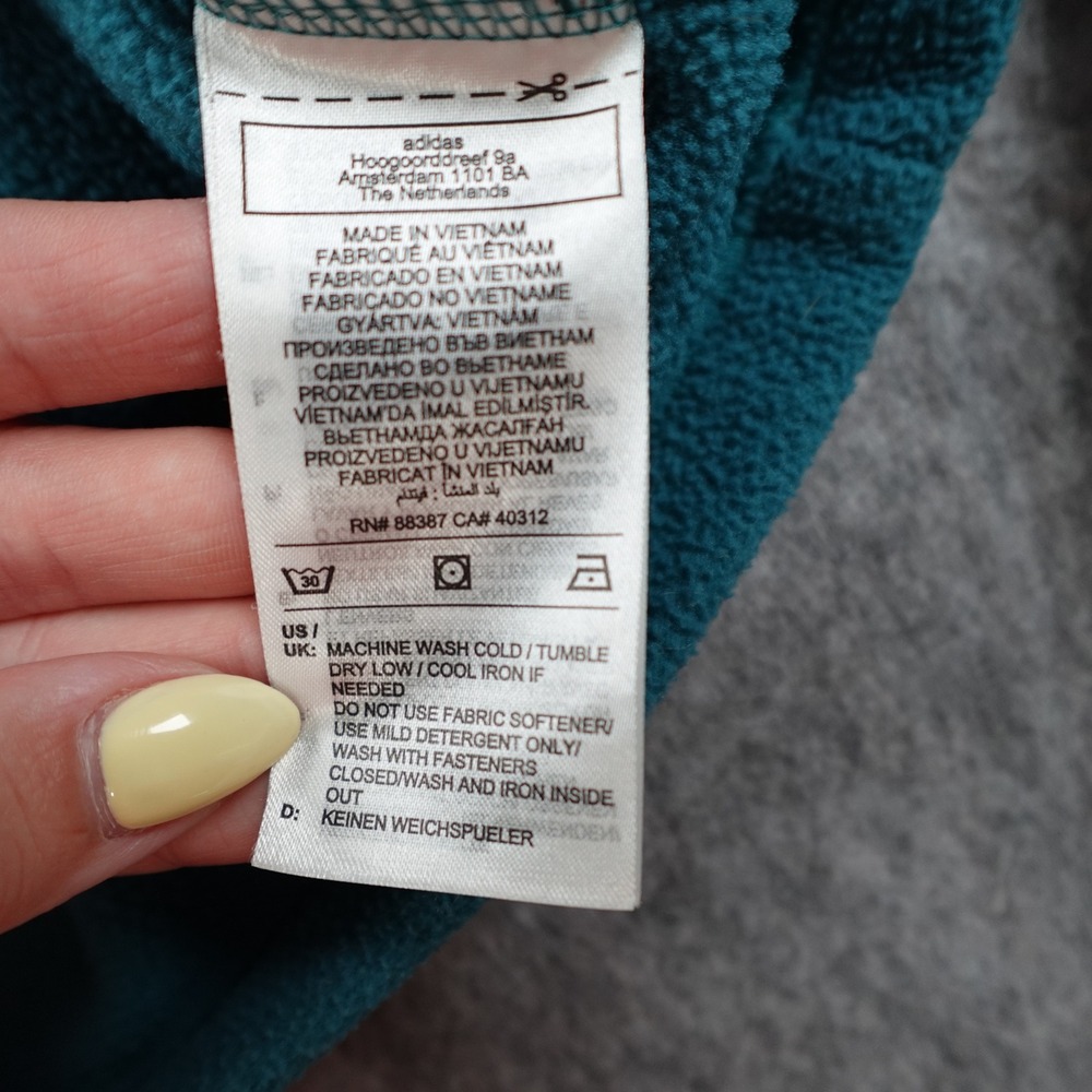 Adidas Hoodie Mens Small Teal 3 Stripes Teddy Fleece Hoodie Full Zip Turquois - Picture 4 of 10